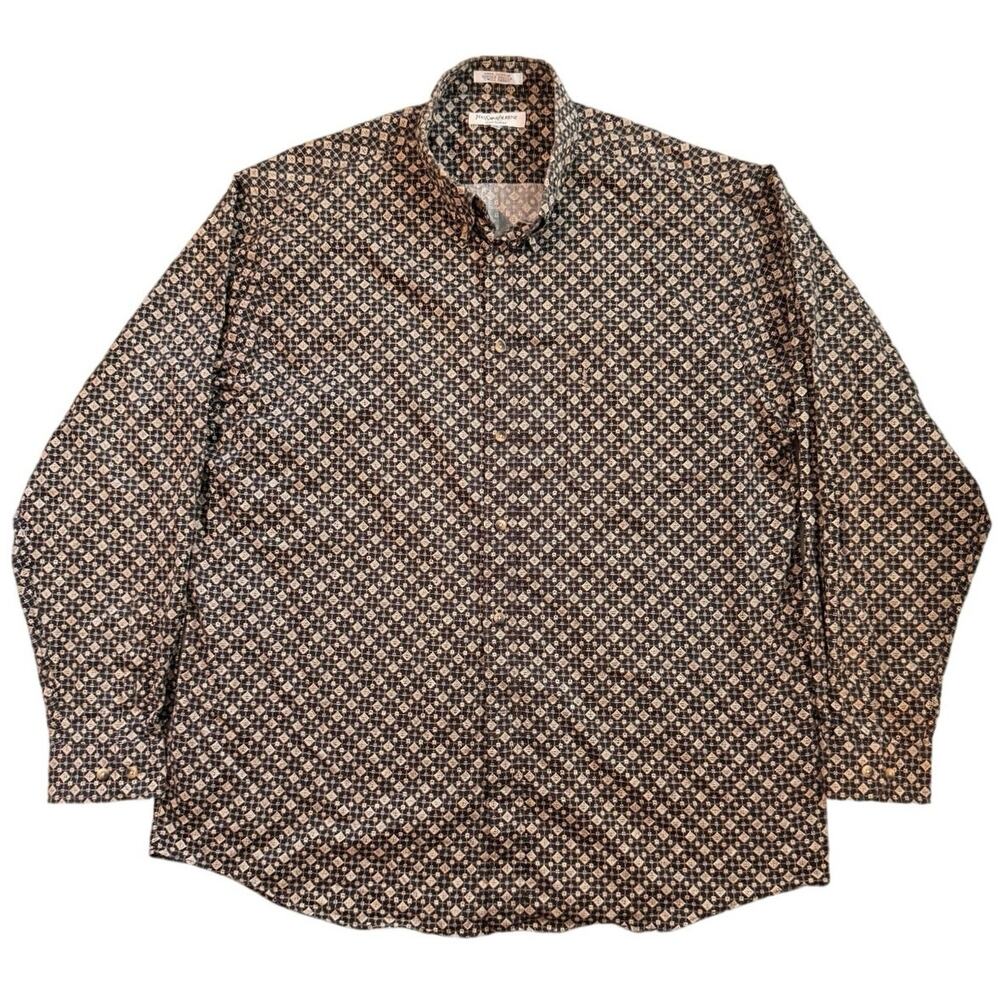 Vintage Yves Saint Laurent Pour Homme Shirt Mens XL Geometric Diamond Twill
